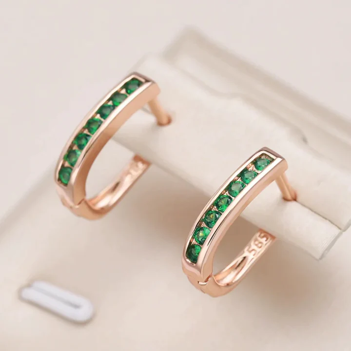 Elegant Green Inlaid Zirconia Earrings 0