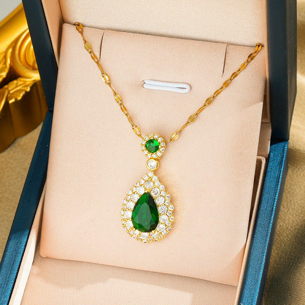 Green Gold Crystal Necklace