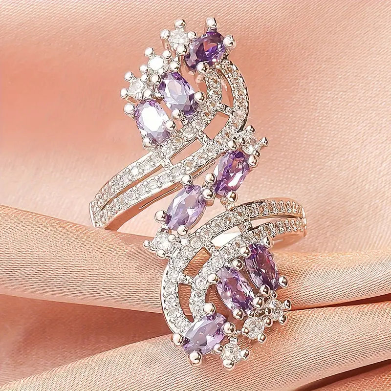Spiral Purple Zirconia Ring - Timeless Elegance 0