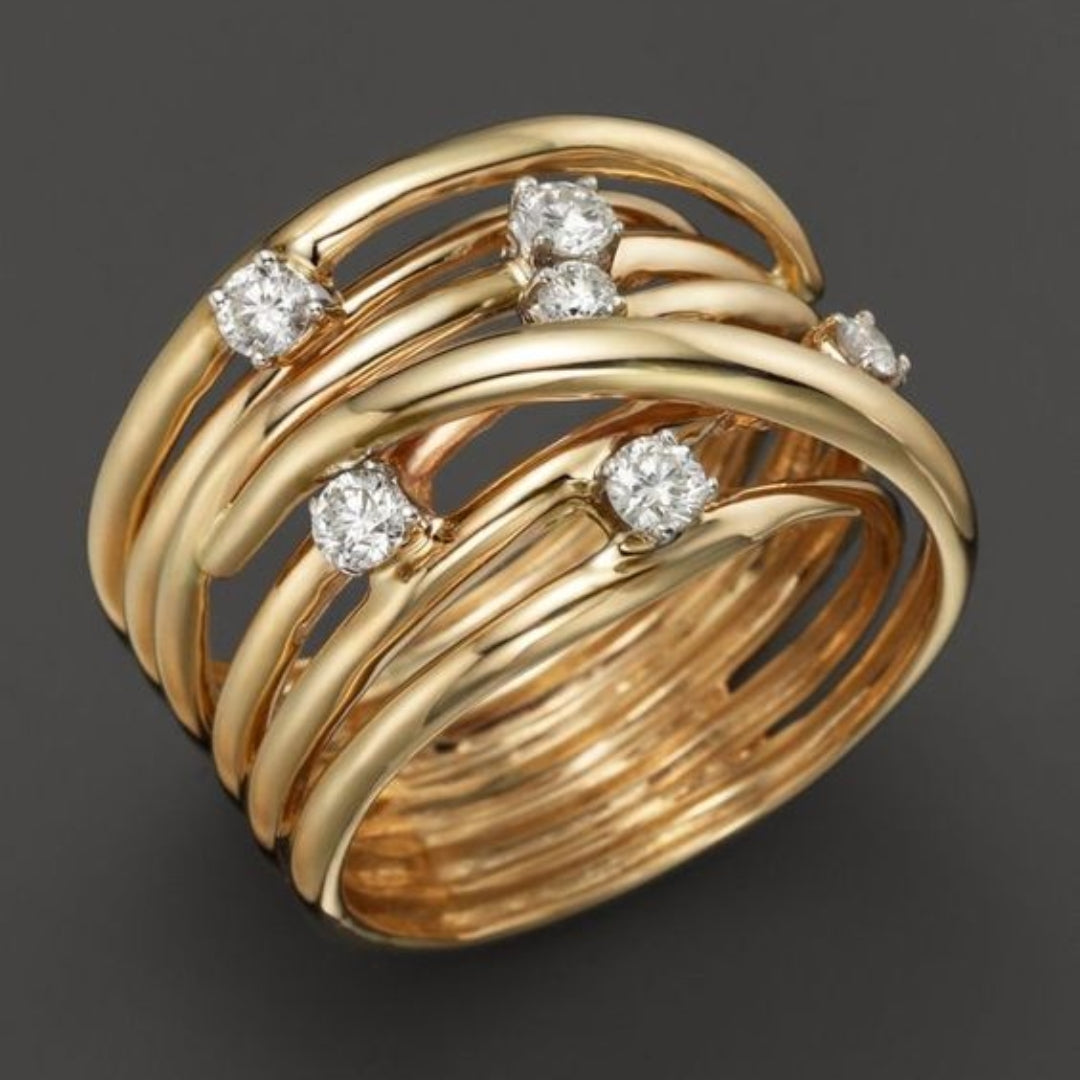 Vintage Golden Zirconia Thin Ring 0