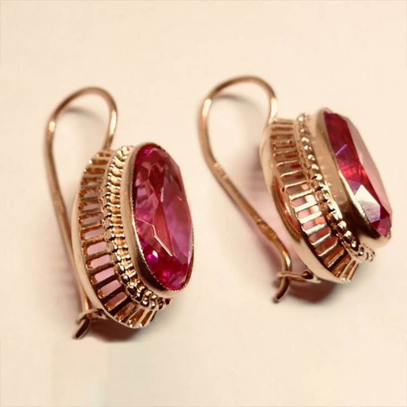 Vintage Red Crystal Rose Gold Earrings for Women 0