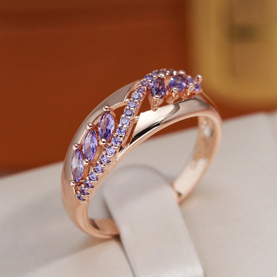 Violet Hollow Crystal Gold Ring 0