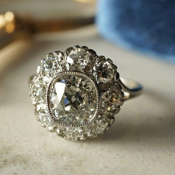 Vintage Glass Mandala Silver Ring