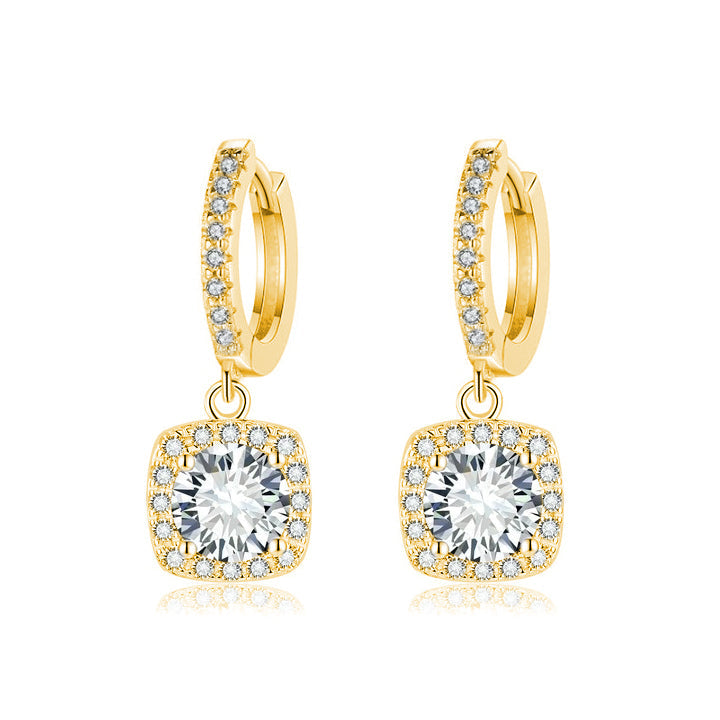 Square Halo Moissanite Drop Earrings Gold