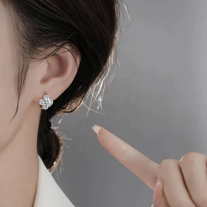 Moissanite Clover Earrings Silver