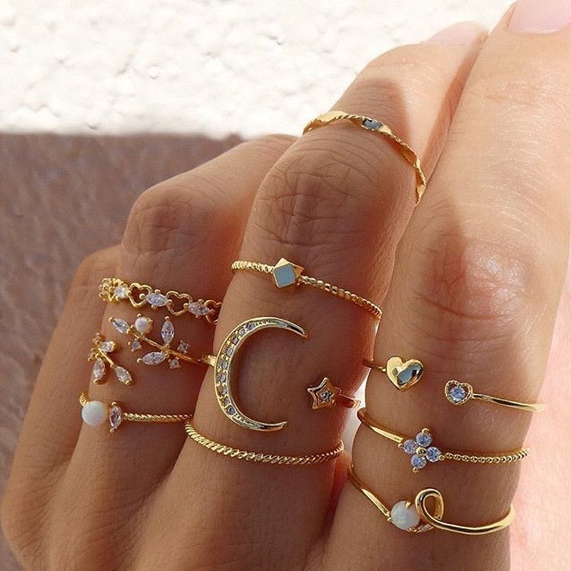 10 Pack Bohemian Silver and Gold Plated Rings - Elegant Stacking Jewelry 0