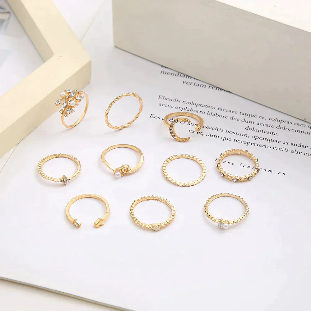 10 Pack Bohemian Silver and Gold Plated Rings - Elegant Stacking Jewelry 1