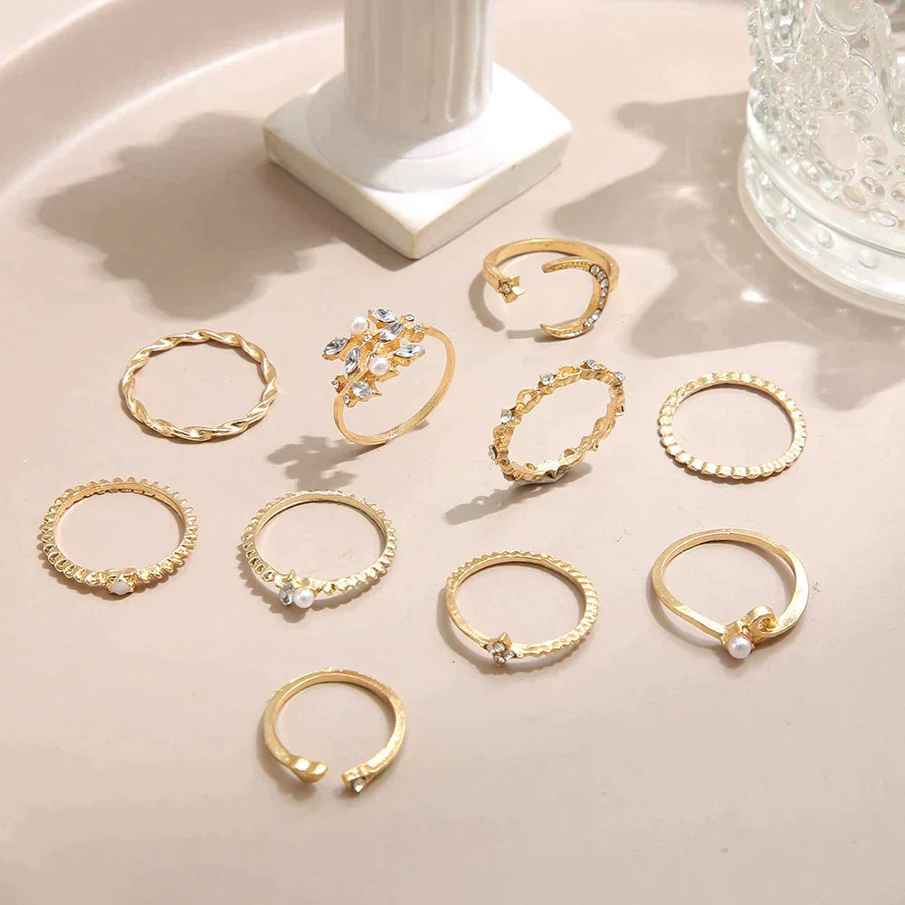 10 Pack Bohemian Silver and Gold Plated Rings - Elegant Stacking Jewelry 2