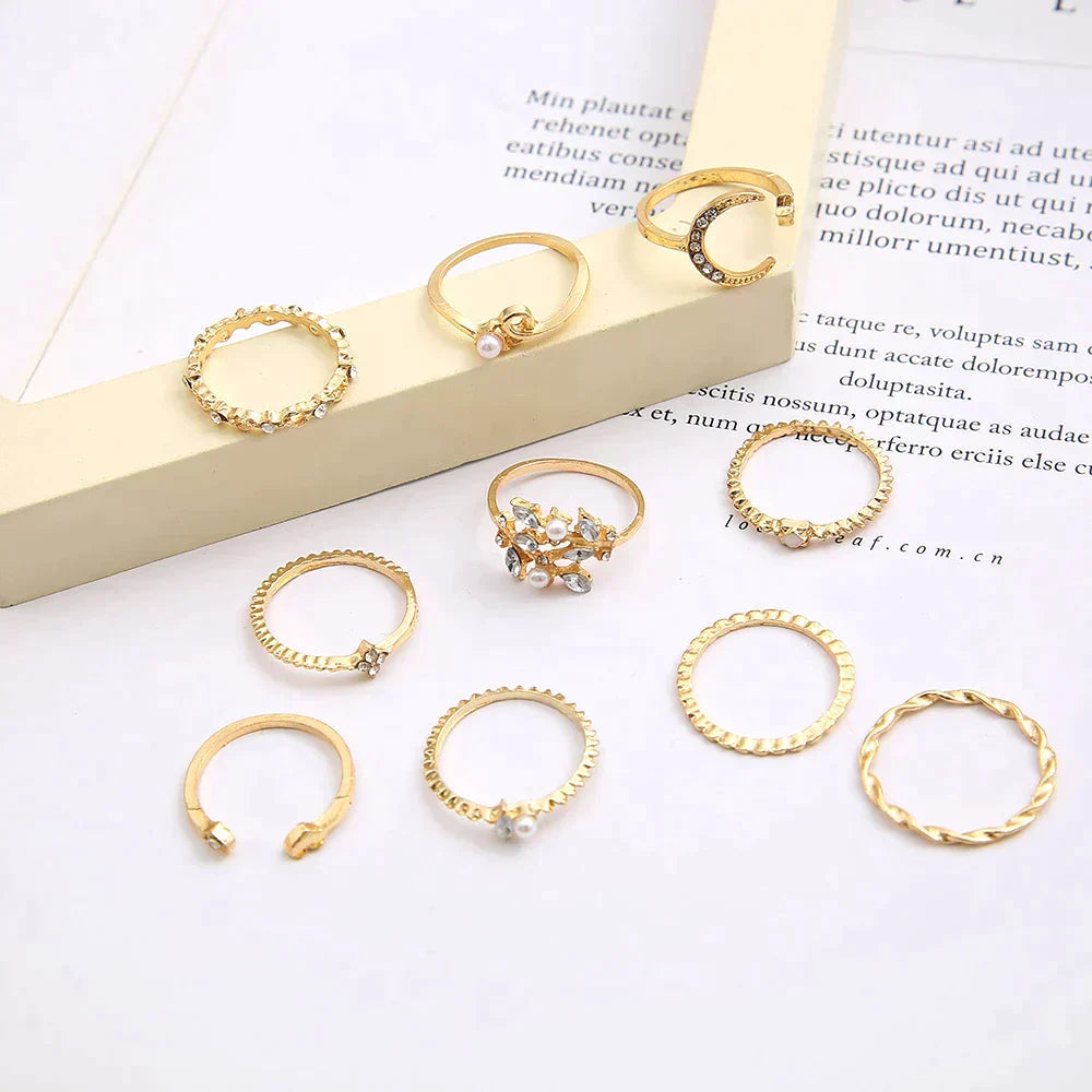 10 Pack Bohemian Silver and Gold Plated Rings - Elegant Stacking Jewelry 3