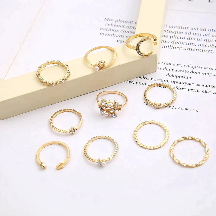 10 Pack Bohemian Silver and Gold Plated Rings - Elegant Stacking Jewelry 3