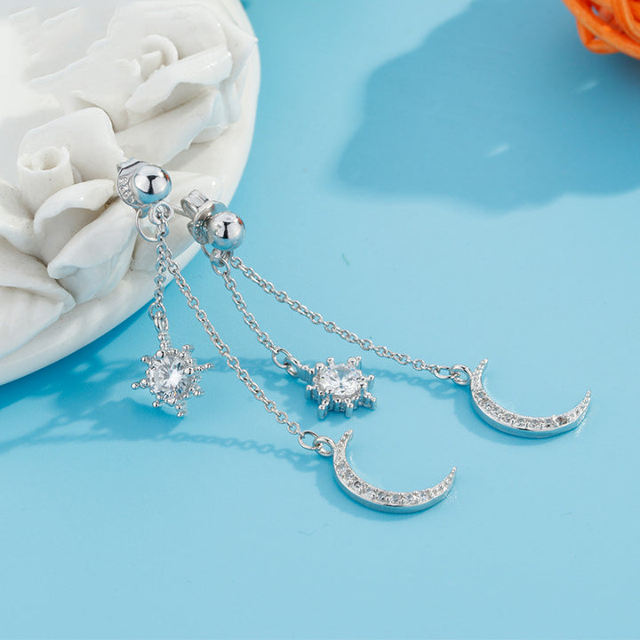 Boho Moon with zirconia earrings in silver
