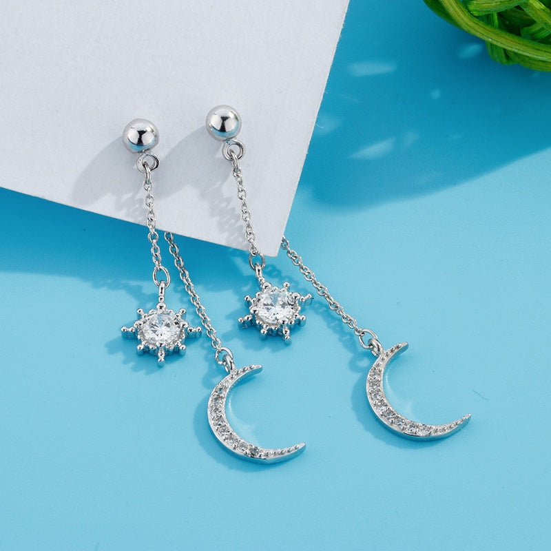 Boho Moon with zirconia earrings in silver