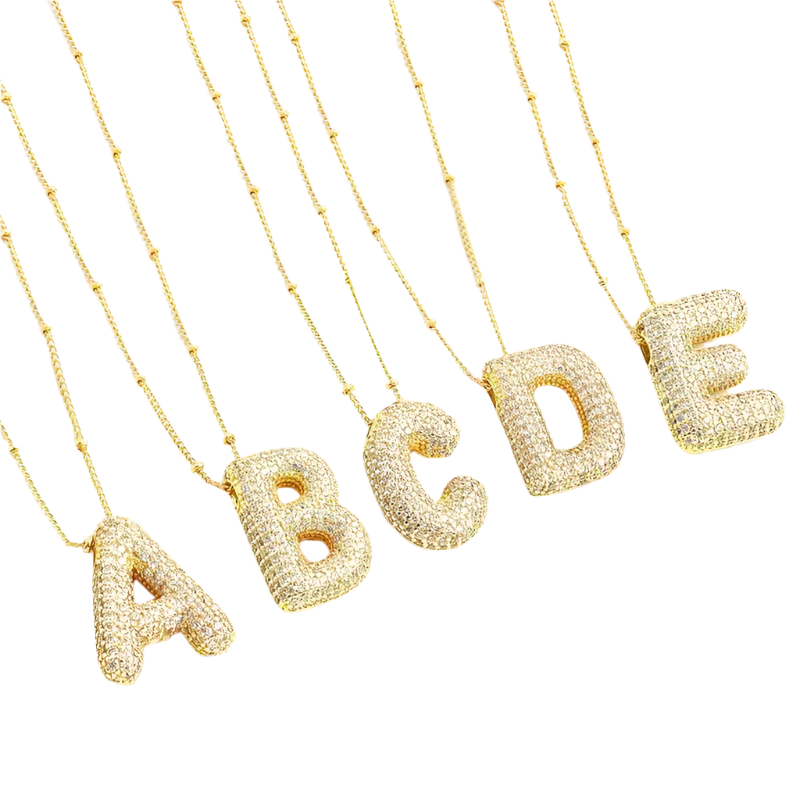 Bubble letter initial necklace set Silver