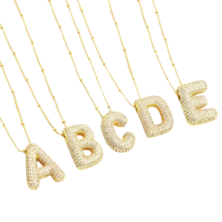 Bubble letter initial necklace set Silver