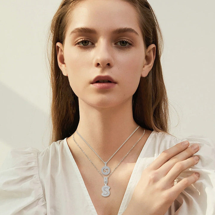 Moissanite letter initial necklace set Silver