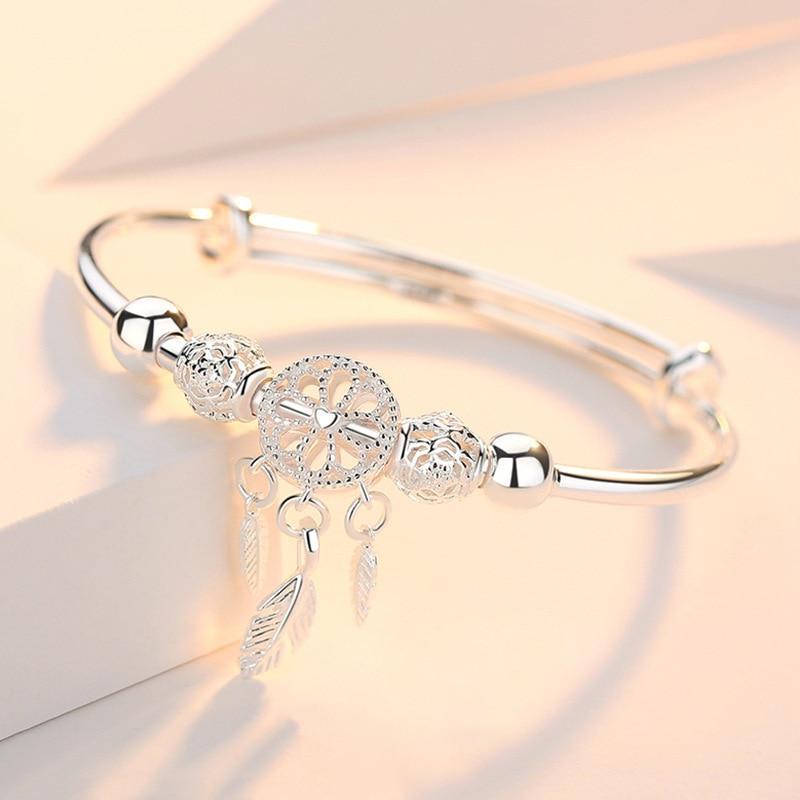 925 Silver Adjustable Dreamcatcher Bracelet - Handcrafted Meaningful Accessory 0