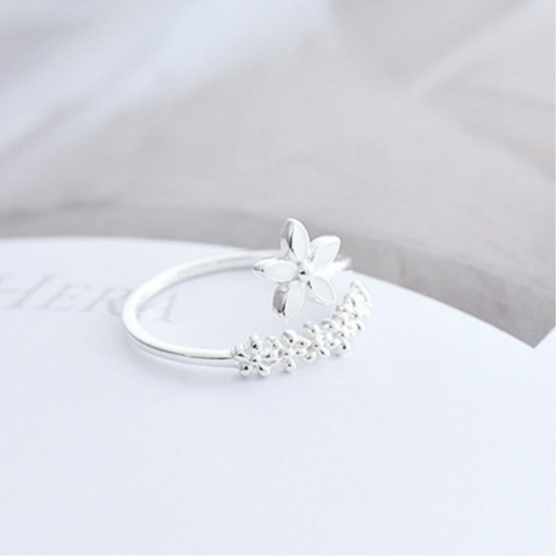 Adjustable 925 Silver Hand Painted Enamel Wildflower Ring 0