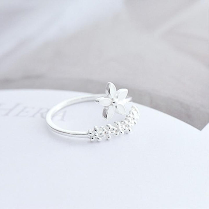 Adjustable 925 Silver Hand Painted Enamel Wildflower Ring 0