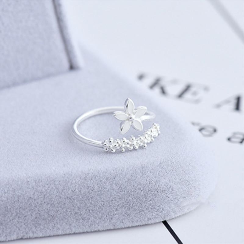 Adjustable 925 Silver Hand Painted Enamel Wildflower Ring 1