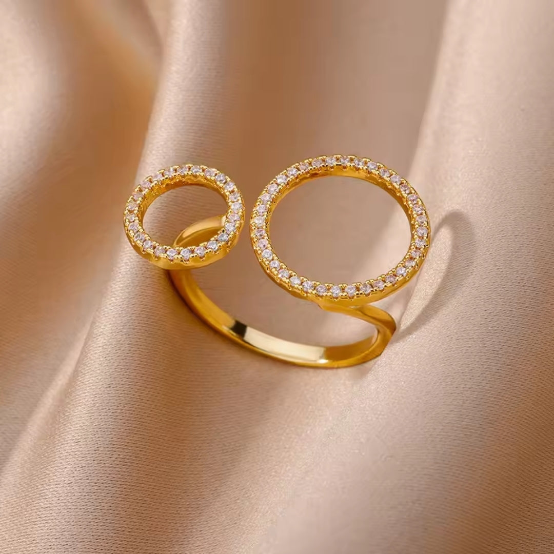 Adjustable Bright Circles Gold Ring for Women - Handmade Elegant Jewelry 0