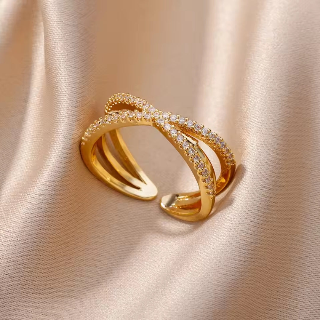 Adjustable Bright Cross Gold Layer Ring 0