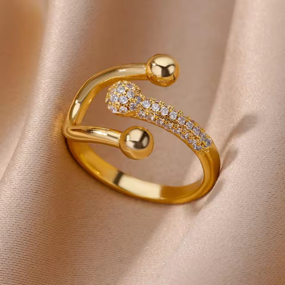 Adjustable Bright Gold Beads Ring - Handmade Gold Plated Jewelry for Everyday Elegance 0