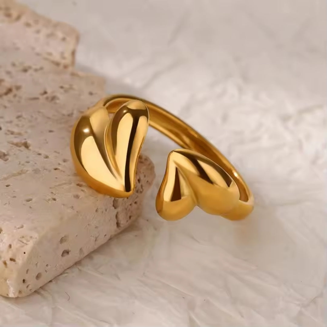 Adjustable Double Heart Gold Ring 0