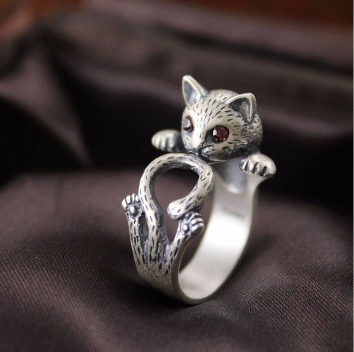 Adjustable Hand Painted Cat Ring in 925 Sterling Silver 2