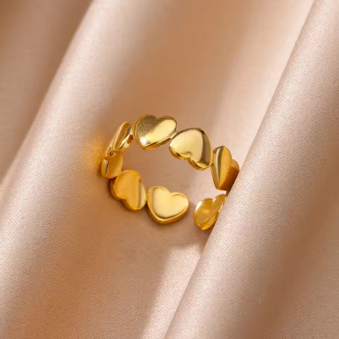 Adjustable Hearts Gold Ring 0