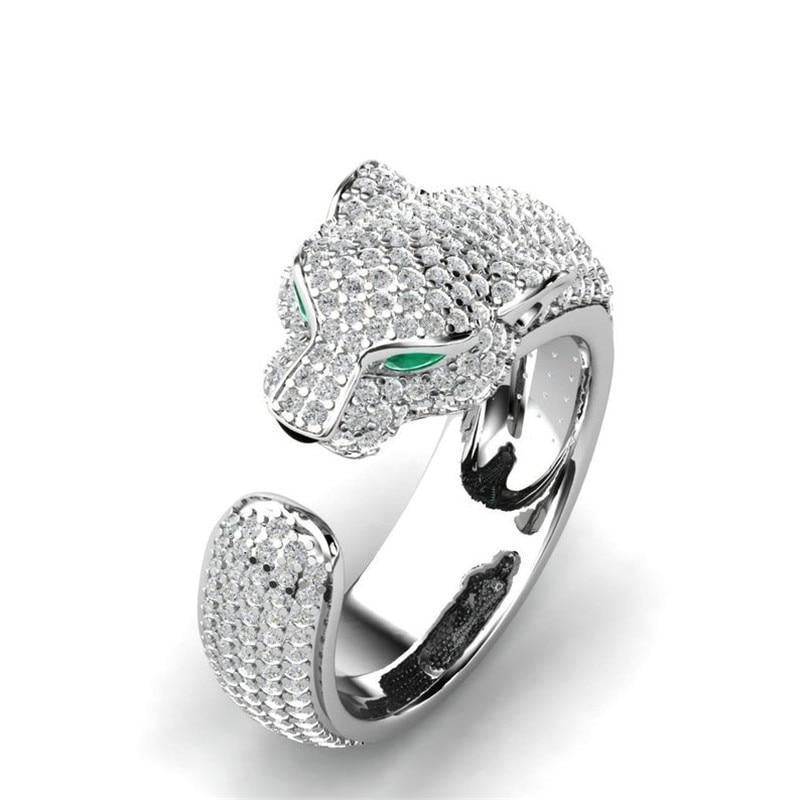 Adjustable Jaguar Ring in 18K Silver and Rose Gold with Green Zirconia 0