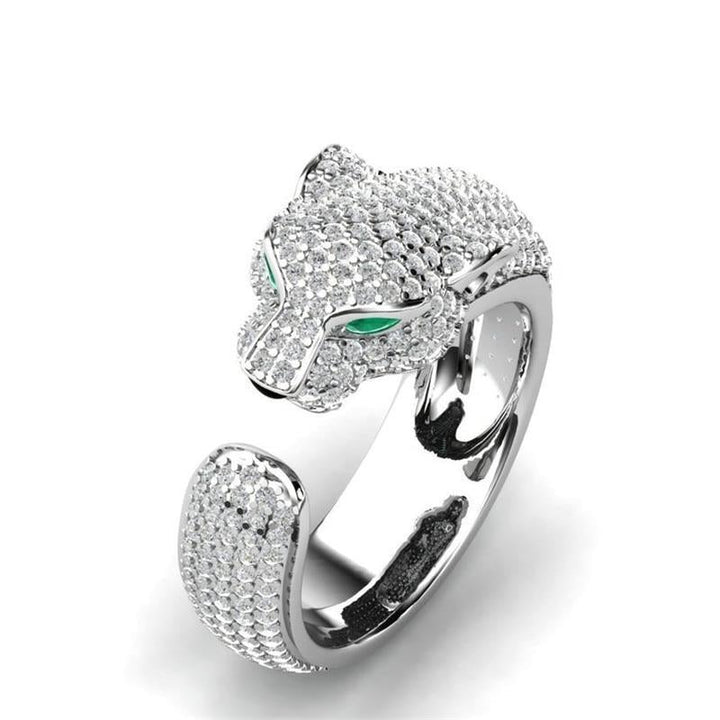 Adjustable Jaguar Ring in 18K Silver and Rose Gold with Green Zirconia 0