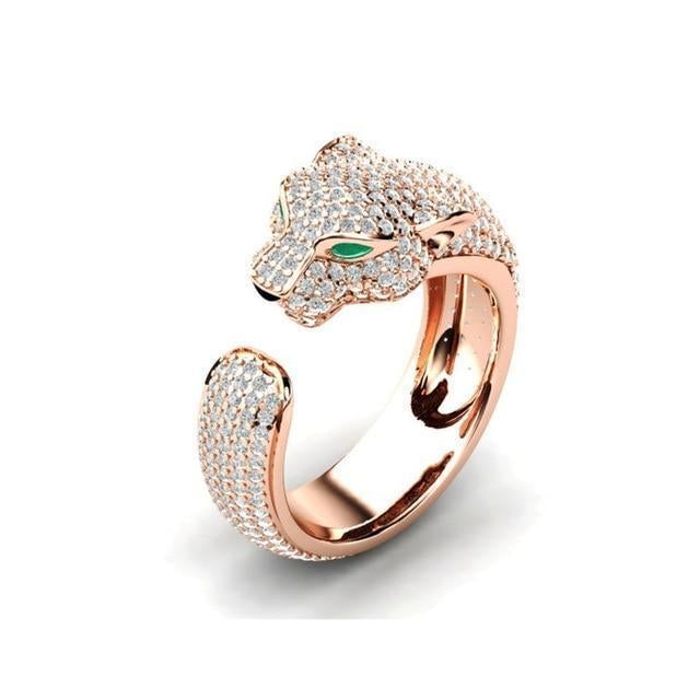 Adjustable Jaguar Ring in 18K Silver and Rose Gold with Green Zirconia 1