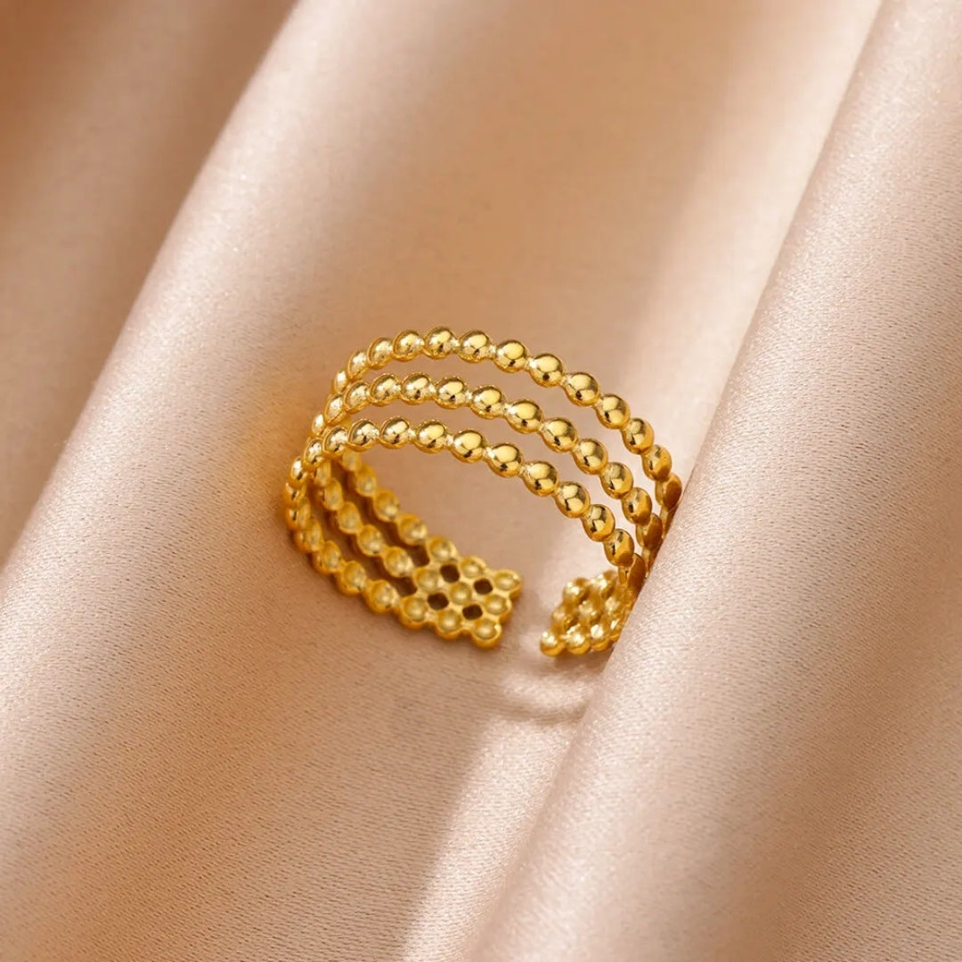 Adjustable Layered Golden Beads Ring 0