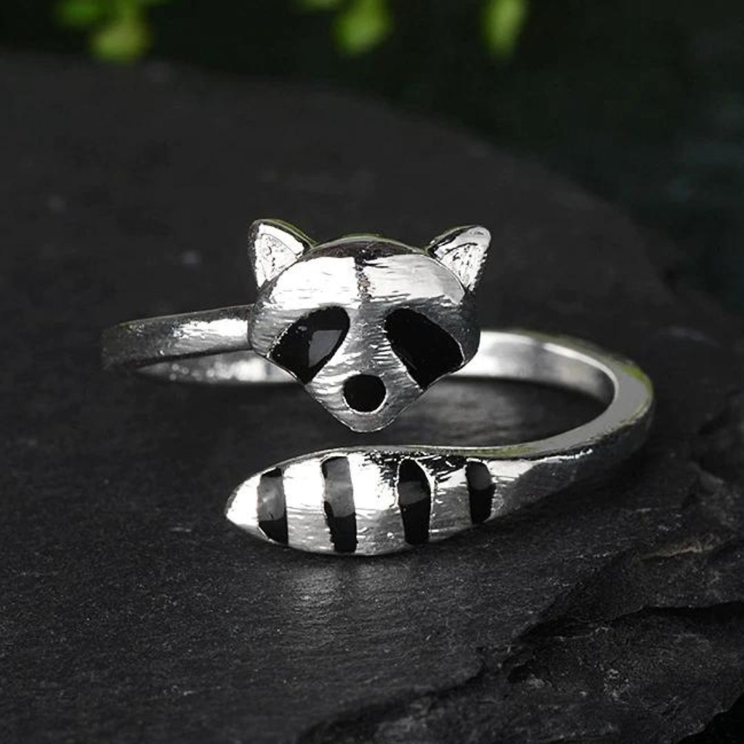 Adjustable Raccoon Ring in 925 Silver - Handmade Unique Design 0