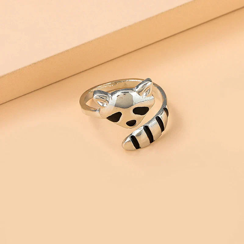 Adjustable Raccoon Ring in 925 Silver - Handmade Unique Design 1