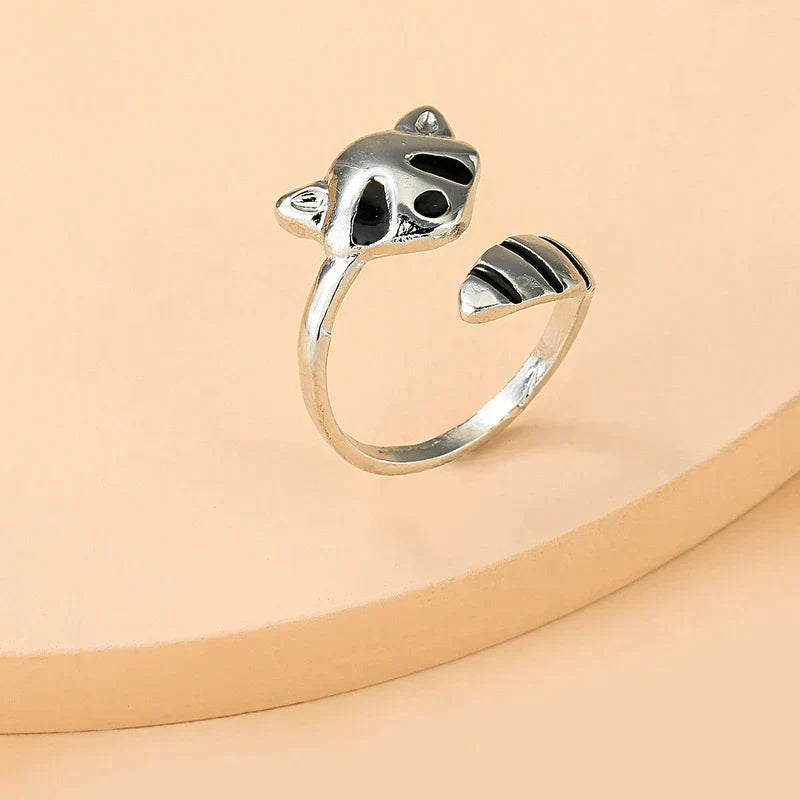 Adjustable Raccoon Ring in 925 Silver - Handmade Unique Design 2