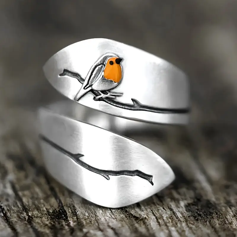 Adjustable Silver Bird Ring 0