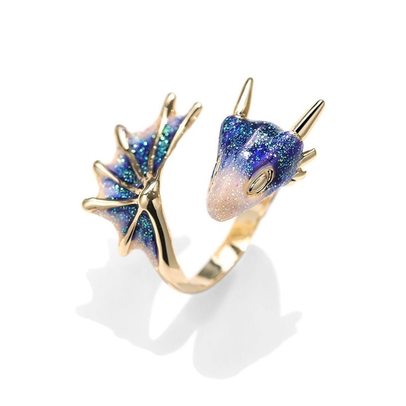 Adjustable Silver Dragon Ring with Hand-Painted Enamel 1