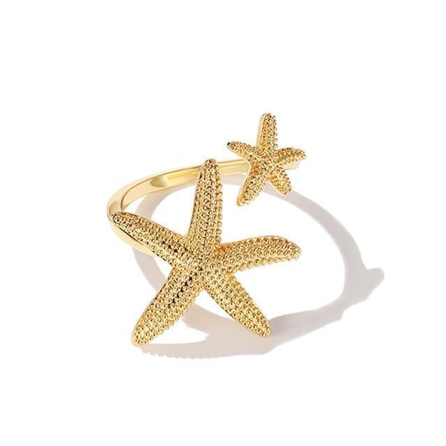 Adjustable Starfish Ring in Silver and Gold 1