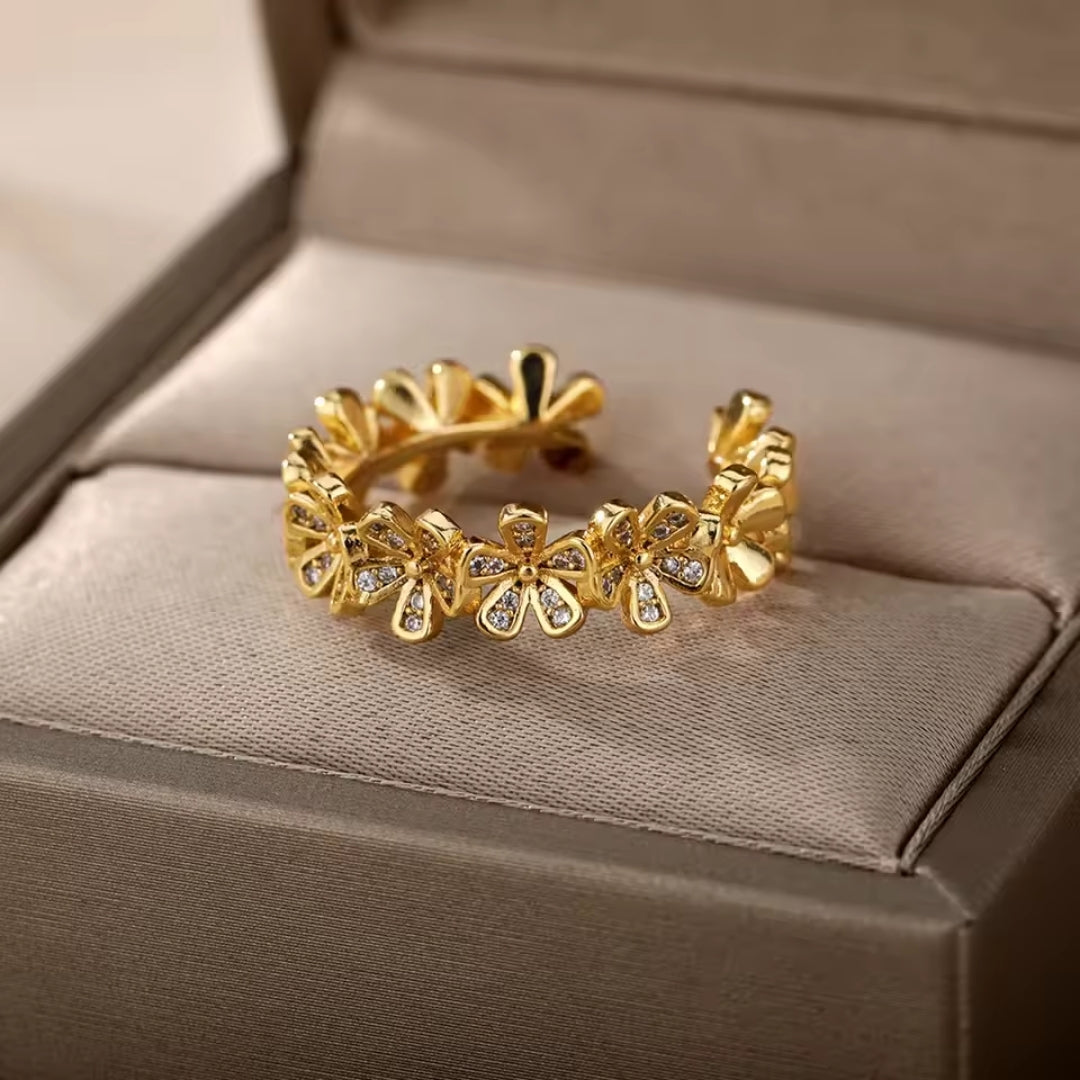 Adjustable Zirconia Blossom Gold Ring 0