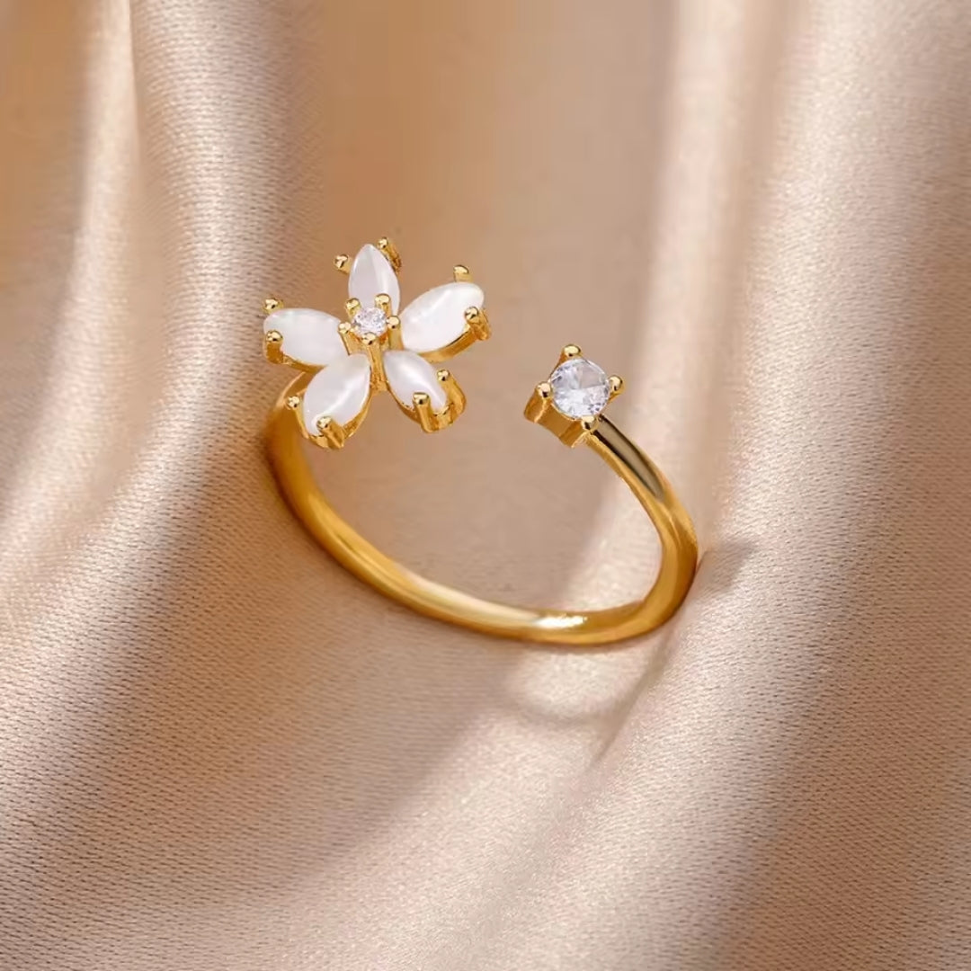 Adjustable Zirconia Flower Gold Ring 0