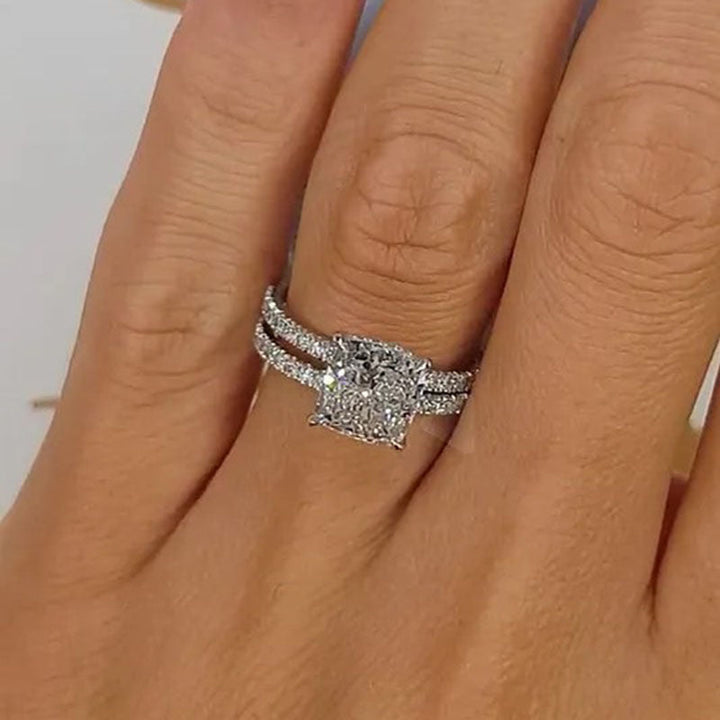 Bridal Cushion 2PC Ring Set Silver