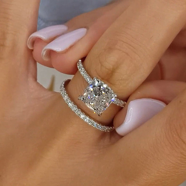 Bridal Cushion 2PC Ring Set Silver