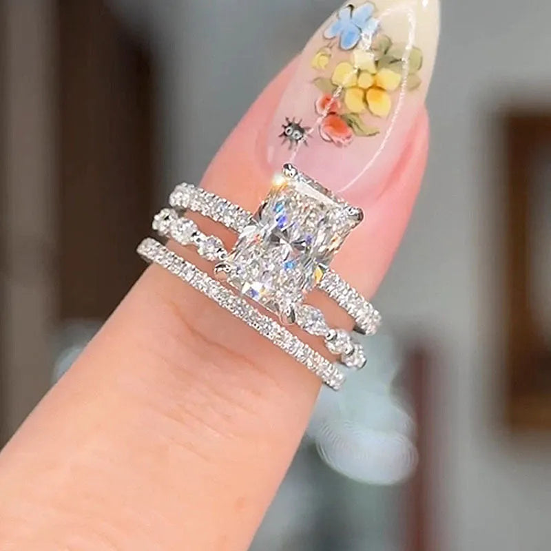 Jaily 3PC Wedding Ring Set Silver