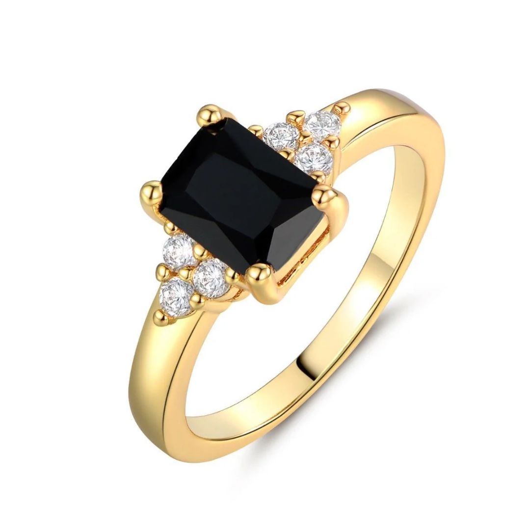Black Zirconia Gold Ring - Timeless Elegance 0