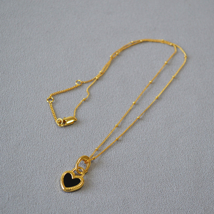 Black and White Heart Pendant Necklace in Gold - Handmade Jewelry 2