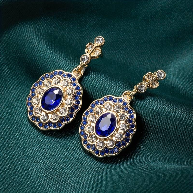 Blue Crystal Mandala Earrings for Women in Vintage Gold 0