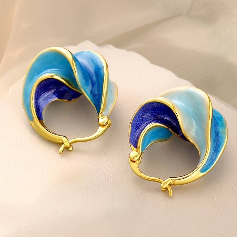 Blue Enamel Earrings in Vintage Gold 0