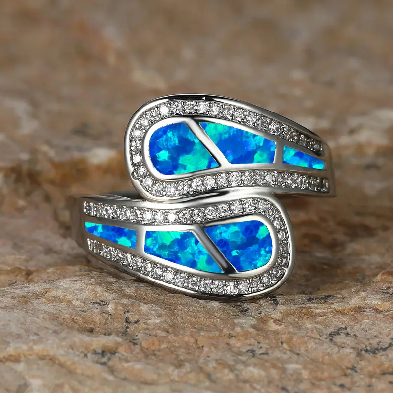 Blue Opal Silver Open Ring - Timeless Elegance 0