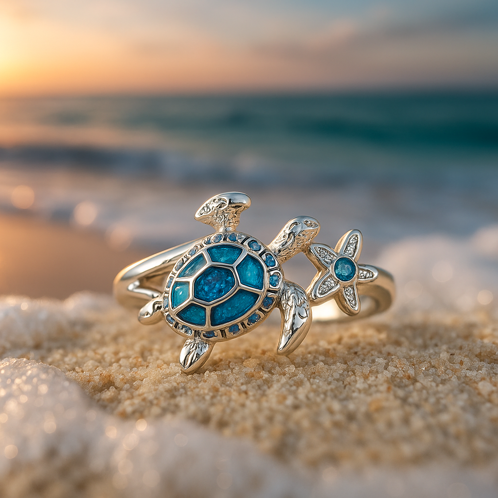 Blue Opal Turtle Silver Ring 0
